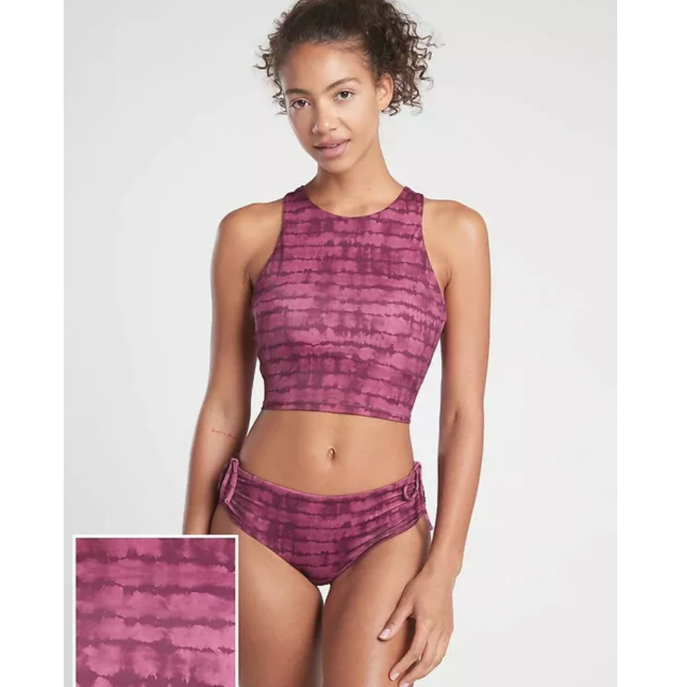 Athleta M ABC tahiti vintage plum Conscious Crop printed top swim bathing suit